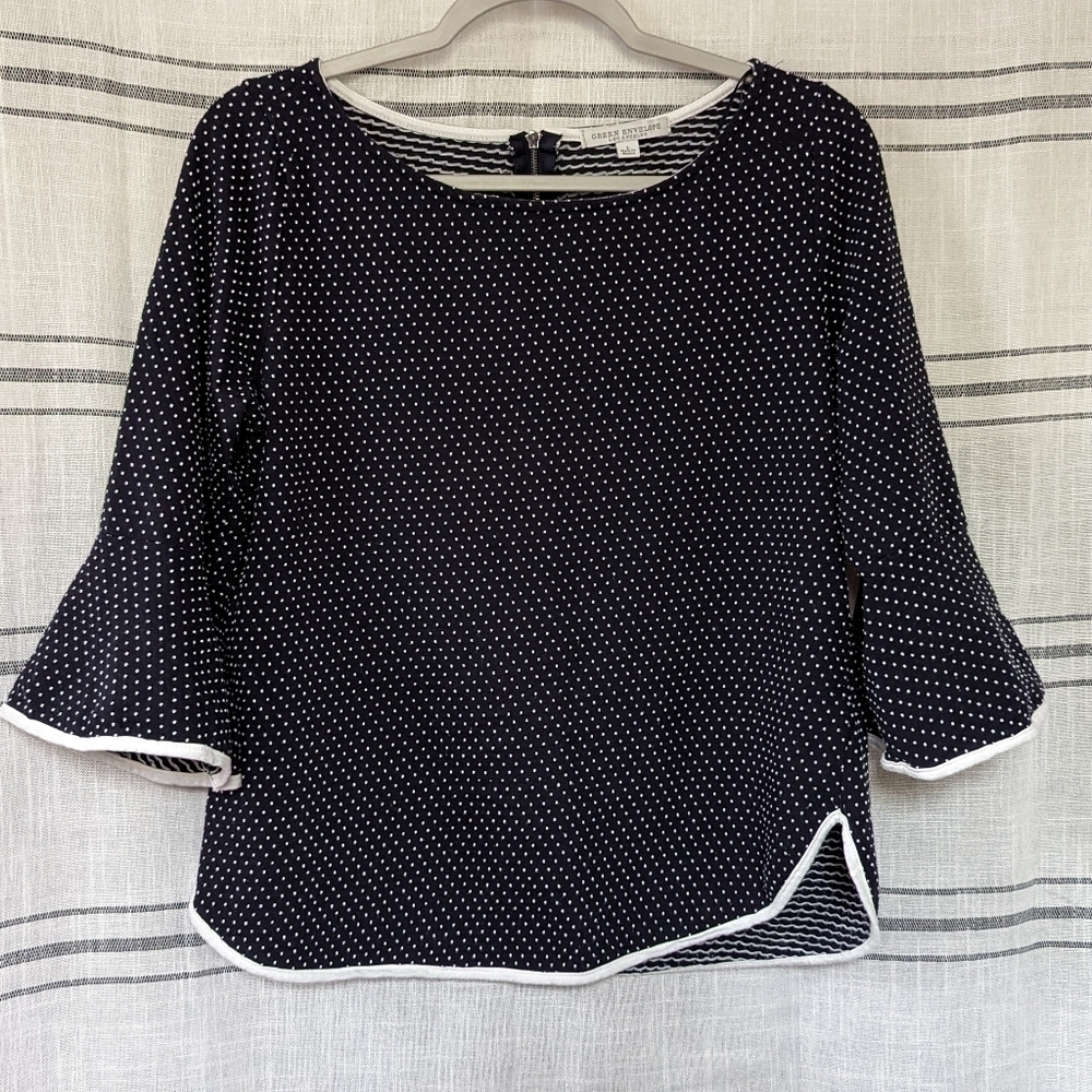 Green Envelop Swiss Polka Dot 3/4 Ruffle Sleeve‎ Top